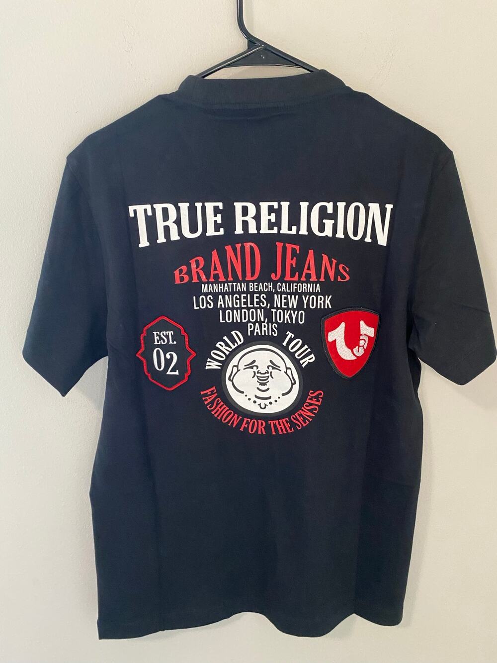 True Religion Patch Logo Tee Black Short Sleeve Graphic Shirt Medium NWT